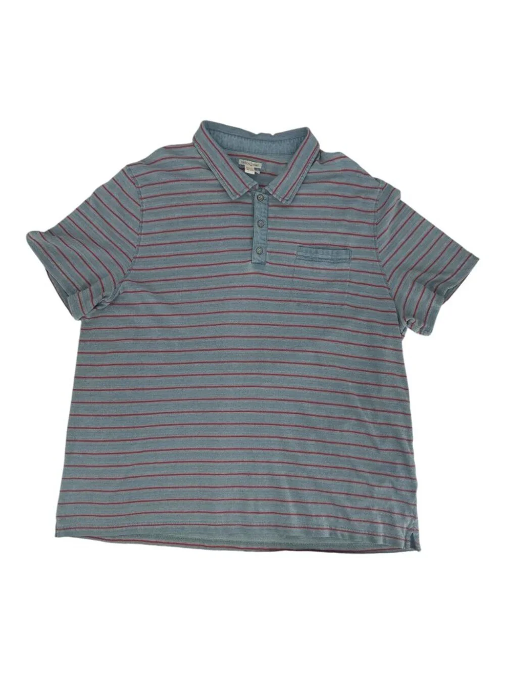 Carbon2Cobalt Men XXL Faded Blue Red Stripe Polo Shirt Pocket Cotton